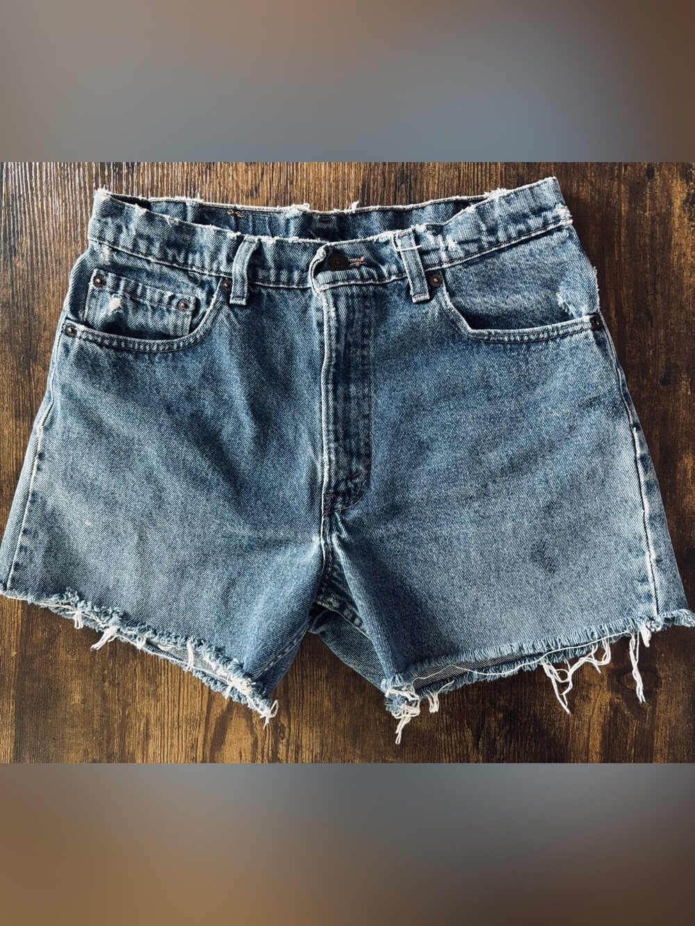 Vintage Levi's 550 Made in USA DIY Cutoff Shorts-High Waist 34 Raw Hem Y2K